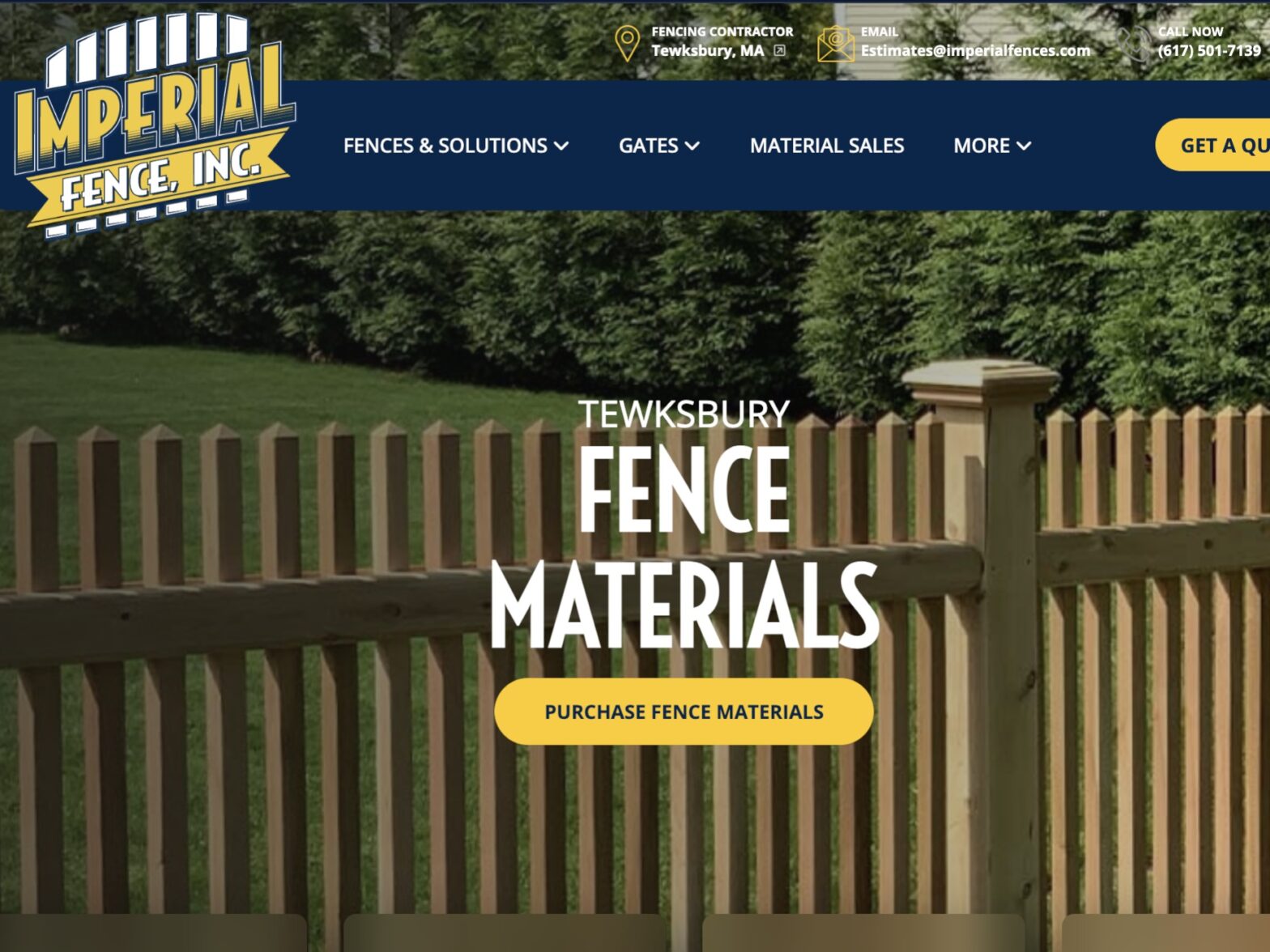 Photo of a Tewksbury Massachusetts fence company website.