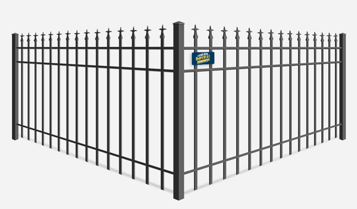 Decorative ornamental steel fence with triad finials - Tewksbury